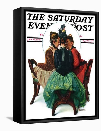 "Three Gossips" Saturday Evening Post Cover, January 12,1929-Norman Rockwell-Framed Stretched Canvas