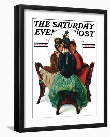 "Three Gossips" Saturday Evening Post Cover, January 12,1929-Norman Rockwell-Framed Giclee Print