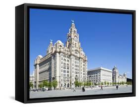 Three Graces Buildings, Pierhead, UNESCO Site, Liverpool, Merseyside, England, UK-Neale Clark-Framed Stretched Canvas