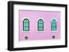 Three Green Arched Windows on Pink Wall-Yongkiet-Framed Photographic Print