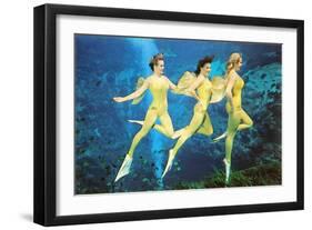 Three Green Mermaids, Retro-null-Framed Art Print