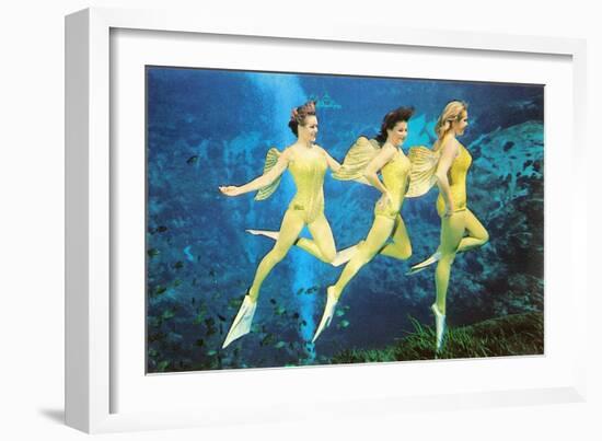 Three Green Mermaids, Retro-null-Framed Art Print