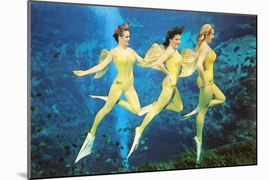 Three Green Mermaids, Retro-null-Mounted Art Print