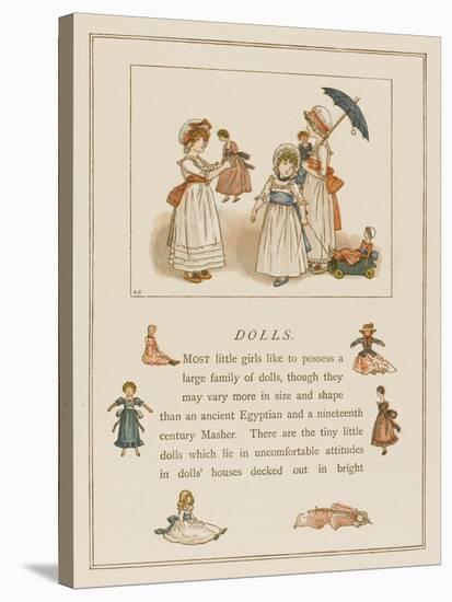 Three Greenaway Girls and Their Dolls One in a Cart-Kate Greenaway-Stretched Canvas