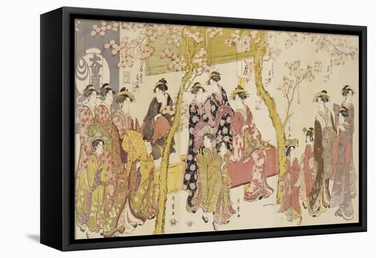 Three Groups of Courtesans with Their Shinzo and Kamuro-Kitagawa Utamaro-Framed Stretched Canvas