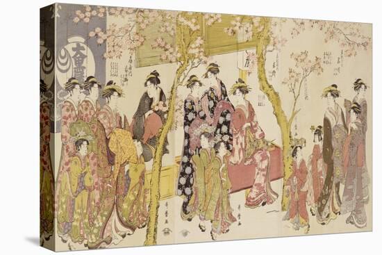 Three Groups of Courtesans with Their Shinzo and Kamuro-Kitagawa Utamaro-Stretched Canvas