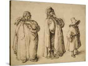 Three Gypsies, C.1605 (Pen and Ink on Paper)-Jacques II de Gheyn-Stretched Canvas