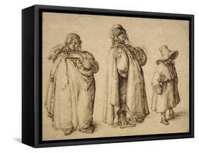 Three Gypsies, C.1605 (Pen and Ink on Paper)-Jacques II de Gheyn-Framed Stretched Canvas