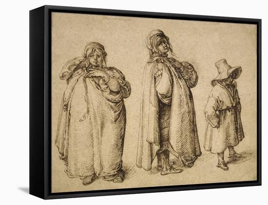 Three Gypsies, C.1605 (Pen and Ink on Paper)-Jacques II de Gheyn-Framed Stretched Canvas