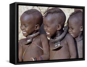 Three Happy Himba Children Enjoy Watching a Dance, Namibia-Nigel Pavitt-Framed Stretched Canvas