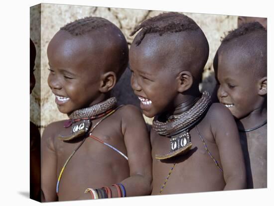 Three Happy Himba Children Enjoy Watching a Dance, Namibia-Nigel Pavitt-Stretched Canvas