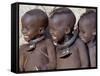 Three Happy Himba Children Enjoy Watching a Dance, Namibia-Nigel Pavitt-Framed Stretched Canvas