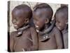 Three Happy Himba Children Enjoy Watching a Dance, Namibia-Nigel Pavitt-Stretched Canvas