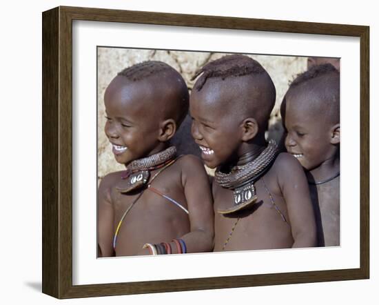 Three Happy Himba Children Enjoy Watching a Dance, Namibia-Nigel Pavitt-Framed Premium Photographic Print