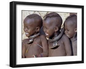 Three Happy Himba Children Enjoy Watching a Dance, Namibia-Nigel Pavitt-Framed Premium Photographic Print