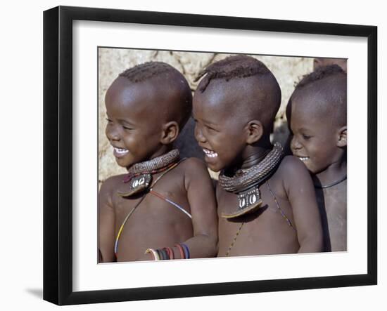 Three Happy Himba Children Enjoy Watching a Dance, Namibia-Nigel Pavitt-Framed Premium Photographic Print