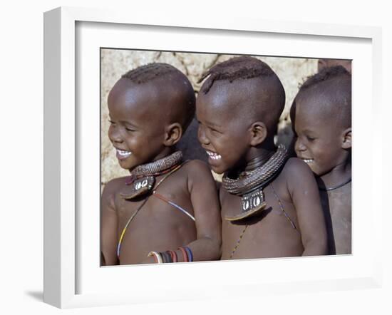 Three Happy Himba Children Enjoy Watching a Dance, Namibia-Nigel Pavitt-Framed Photographic Print