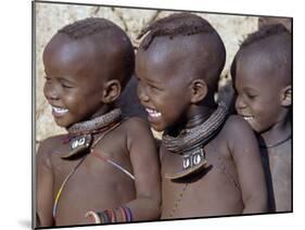 Three Happy Himba Children Enjoy Watching a Dance, Namibia-Nigel Pavitt-Mounted Photographic Print