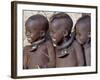 Three Happy Himba Children Enjoy Watching a Dance, Namibia-Nigel Pavitt-Framed Photographic Print