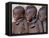 Three Happy Himba Children Enjoy Watching a Dance, Namibia-Nigel Pavitt-Framed Stretched Canvas