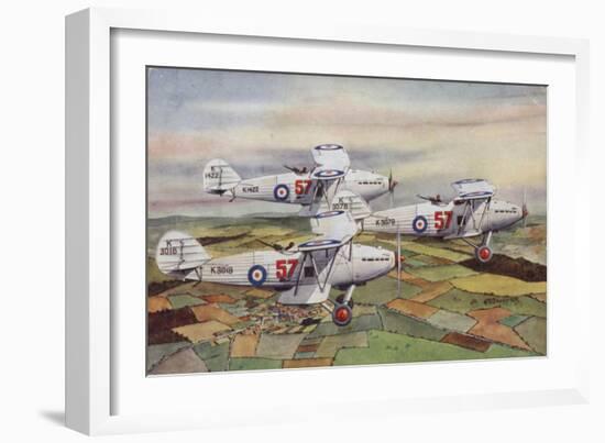 Three Hawker Hart Light Bombers of the Raf's 57 Squadron Flying in Formation, 1935-null-Framed Giclee Print