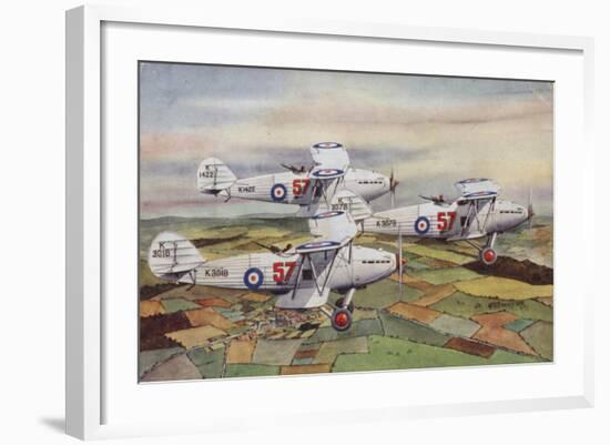 Three Hawker Hart Light Bombers of the Raf's 57 Squadron Flying in Formation, 1935-null-Framed Giclee Print