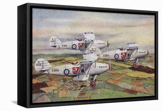 Three Hawker Hart Light Bombers of the Raf's 57 Squadron Flying in Formation, 1935-null-Framed Stretched Canvas