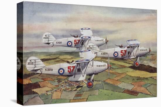 Three Hawker Hart Light Bombers of the Raf's 57 Squadron Flying in Formation, 1935-null-Stretched Canvas