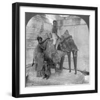 Three Headed Elephant Guarding a Sanctuary, Arakan Pagoda, Mandalay, Burma, 1908-null-Framed Photographic Print