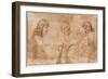 Three Heads and Other Sketches (Verso), 1643-44 (Pen and Brown Ink)-Nicolas Poussin-Framed Giclee Print