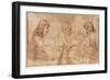 Three Heads and Other Sketches (Verso), 1643-44 (Pen and Brown Ink)-Nicolas Poussin-Framed Giclee Print