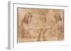 Three Heads and Other Sketches (Verso), 1643-44 (Pen and Brown Ink)-Nicolas Poussin-Framed Giclee Print