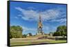 Three heavy horses are ridden past The Albert Memorial, Kensington Gardens, Hyde Park, London, Engl-Tim Winter-Framed Stretched Canvas