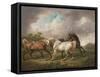 Three Horses in a Stormy Landscape-Charles Towne-Framed Stretched Canvas