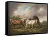 Three Horses in a Stormy Landscape-Charles Towne-Framed Stretched Canvas
