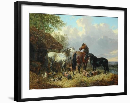 Three Horses with Pigs-John Frederick Herring Jnr-Framed Giclee Print