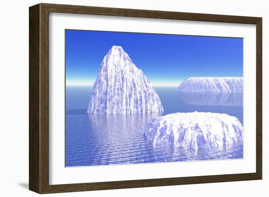 Three Icebergs in Ocean by Daylight-null-Framed Art Print