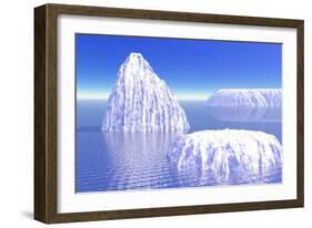 Three Icebergs in Ocean by Daylight-null-Framed Art Print