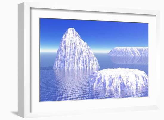 Three Icebergs in Ocean by Daylight-null-Framed Art Print