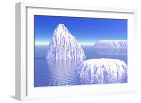 Three Icebergs in Ocean by Daylight-null-Framed Art Print