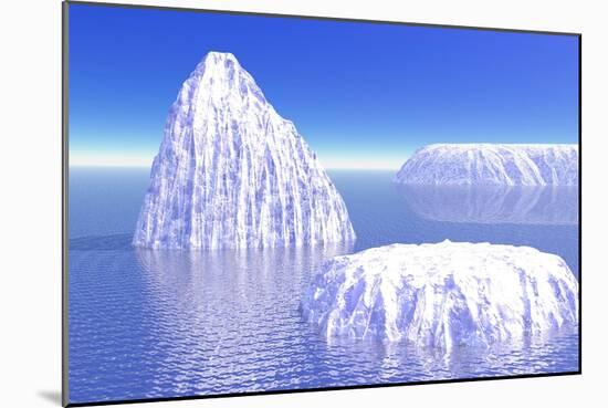 Three Icebergs in Ocean by Daylight-null-Mounted Art Print