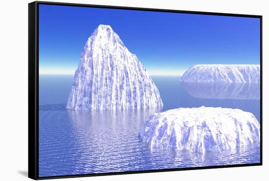 Three Icebergs in Ocean by Daylight-null-Framed Stretched Canvas