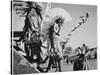 Three Indians In Headdress Watching Tourists "Dance San Ildefonso Pueblo New Mexico 1942." 1942-Ansel Adams-Stretched Canvas