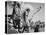 Three Indians In Headdress Watching Tourists "Dance San Ildefonso Pueblo New Mexico 1942." 1942-Ansel Adams-Stretched Canvas