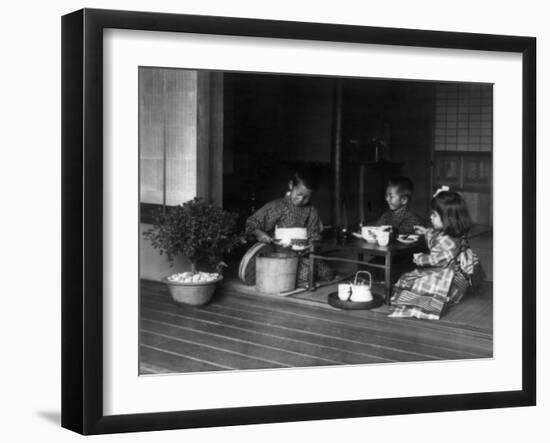 Three Japanese Children Having a Tea Party Photograph - Japan-Lantern Press-Framed Art Print