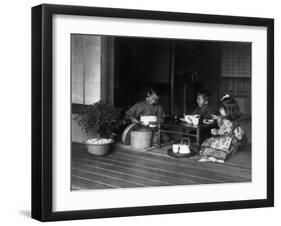 Three Japanese Children Having a Tea Party Photograph - Japan-Lantern Press-Framed Art Print