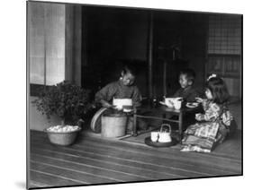 Three Japanese Children Having a Tea Party Photograph - Japan-Lantern Press-Mounted Art Print