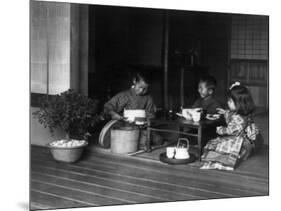 Three Japanese Children Having a Tea Party Photograph - Japan-Lantern Press-Mounted Art Print