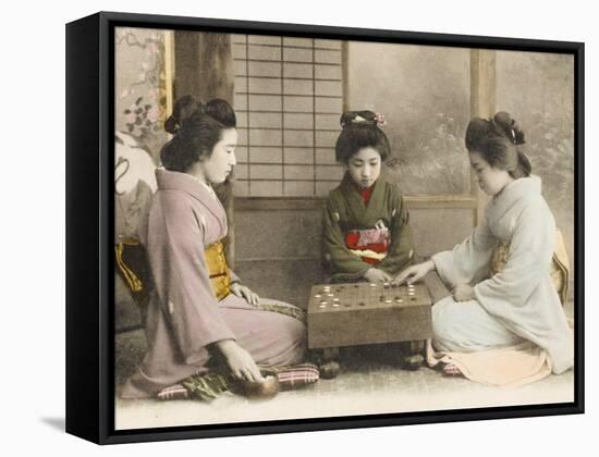 Three Japanese Geisha Girls Playing Go-null-Framed Stretched Canvas