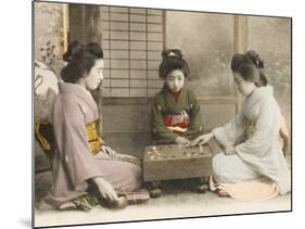 Three Japanese Geisha Girls Playing Go-null-Mounted Photographic Print